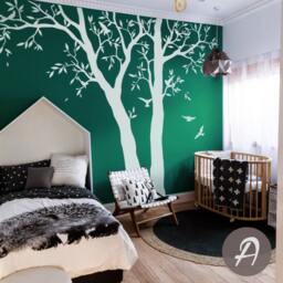 Large Tree Wall Sticker White With Birds Decal White & Decal For Nursery Vinyl Decor -Am006 - thumbnail 2