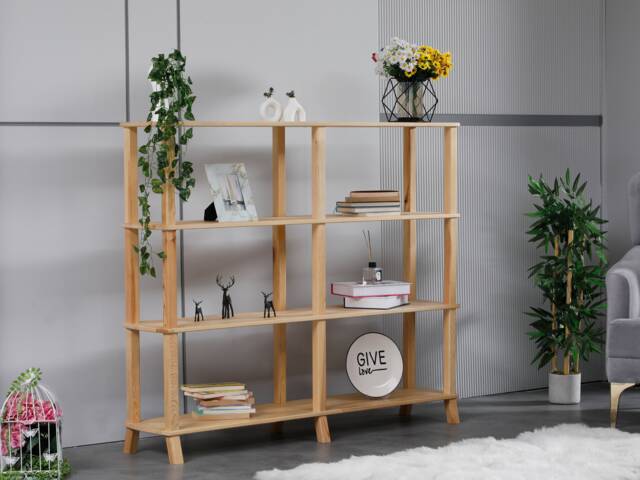 Solid Pine Wood Bookcase Modern Open Shelf Tv Unit - image 1