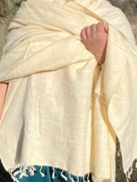 Handmade Ivory Yak Wool Blend Blanket Oversized Meditation Shawl - thumbnail 1