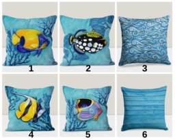 Coastal Fish Pillow Cover, Marine Beach Decor, Sea Theme Cushion Case, Summer Holiday Beachfront - thumbnail 1