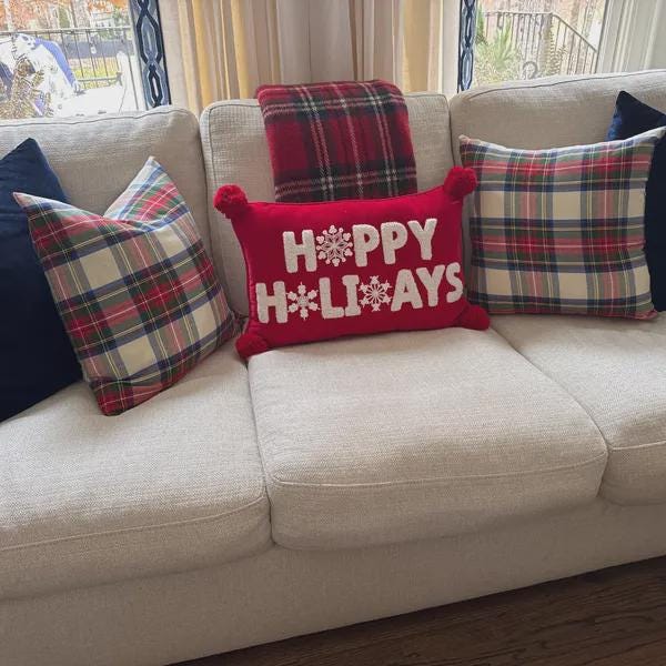 Holidays Are Here Plaid Is In Covington Pillow Cover 18x18 Red Green Cobalt - image 1
