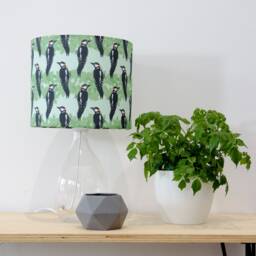 Handmade Woodpecker Print Lampshade - Bird Table Lamp, Children's Lighting