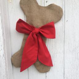 Burlap Dog Bone Christmas Stockings With Bow - For Her-Puppy/Dog Stocking-Choose Your Colors-Rustic/Shabby Chic/Natural-Red & Green - thumbnail 2