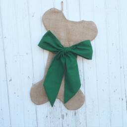 Burlap Dog Bone Christmas Stockings With Bow - For Her-Puppy/Dog Stocking-Choose Your Colors-Rustic/Shabby Chic/Natural-Red & Green