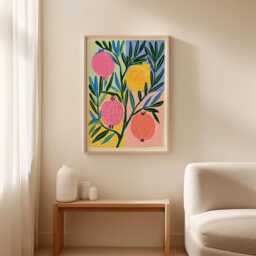 Pomegranate Botanical Poster, Fruit Print, Colourful Kitchen Wall Art - thumbnail 3