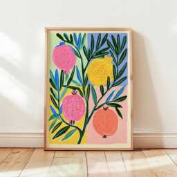Pomegranate Botanical Poster, Fruit Print, Colourful Kitchen Wall Art - thumbnail 4