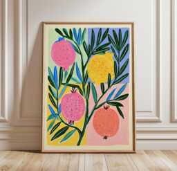 Pomegranate Botanical Poster, Fruit Print, Colourful Kitchen Wall Art - thumbnail 1