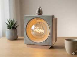 Square Concrete Lamp - Modern Design Table Lamp Made Of Concrete, Minimalist Living Room Lamp, Handmade, Industrial Style