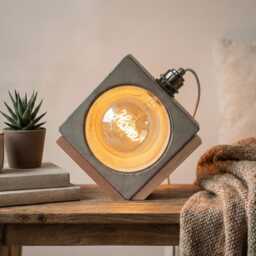 Square Concrete Lamp - Modern Design Table Lamp Made Of Concrete, Minimalist Living Room Lamp, Handmade, Industrial Style - thumbnail 3