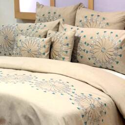 King, Queen & Twin Size Beige Decorative Duvet Cover Set, Linen Embroidery, Abstract Contemporary - Ferris Wheel - thumbnail 4