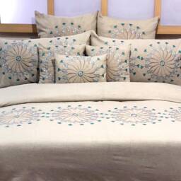 King, Queen & Twin Size Beige Decorative Duvet Cover Set, Linen Embroidery, Abstract Contemporary - Ferris Wheel - thumbnail 1