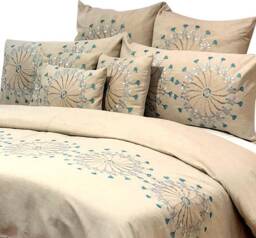 King, Queen & Twin Size Beige Decorative Duvet Cover Set, Linen Embroidery, Abstract Contemporary - Ferris Wheel - thumbnail 2