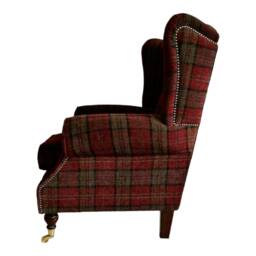 Queen Anne Wing Back Cottage Fireside Chair Lana Red Tartan Fabric - thumbnail 2