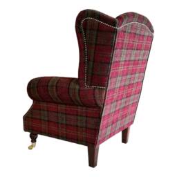 Queen Anne Wing Back Cottage Fireside Chair Lana Red Tartan Fabric - thumbnail 3