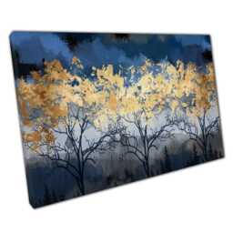 Ethereal Golden Forest Canvas Abstract Blue Sky Wall Art For Home & Office Decor - thumbnail 1