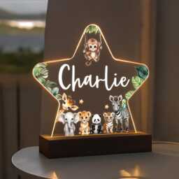 Personalised Led Safari Animal Star Lamp, Kids Night Light Gift, Baby Light, Birthday Gifts For Kids, Bedroom Nursery Table - thumbnail 3