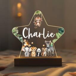 Personalised Led Safari Animal Star Lamp, Kids Night Light Gift, Baby Light, Birthday Gifts For Kids, Bedroom Nursery Table - thumbnail 1
