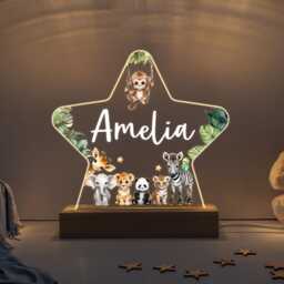 Personalised Led Safari Animal Star Lamp, Kids Night Light Gift, Baby Light, Birthday Gifts For Kids, Bedroom Nursery Table - thumbnail 2