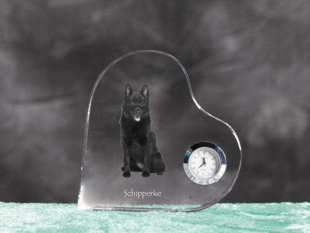Schipperke - Crystal Clock in The Shape Of A Heart With Image Pure-Bred Dog - image 1