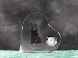 Schipperke - Crystal Clock in The Shape Of A Heart With Image Pure-Bred Dog - thumbnail 1