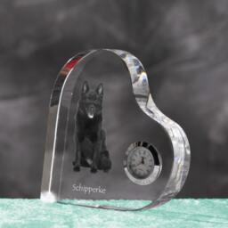 Schipperke - Crystal Clock in The Shape Of A Heart With Image Pure-Bred Dog - thumbnail 2