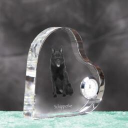 Schipperke - Crystal Clock in The Shape Of A Heart With Image Pure-Bred Dog - thumbnail 3