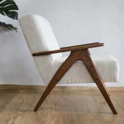 Mid Century Armchair Linen Upholstery, Solid Beech Frame, Handmade - thumbnail 4