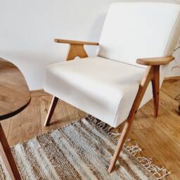 Mid Century Armchair Linen Upholstery, Solid Beech Frame, Handmade - thumbnail 2