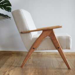 Mid Century Armchair Linen Upholstery, Solid Beech Frame, Handmade - thumbnail 3