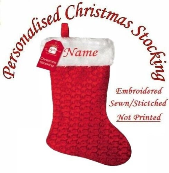 Personalised Christmas Stocking Deluxe Luxury Red Stockings Xmas Gift Embroidered Name Children's Santa Sack Mums Dads Present His & Hers - image 1