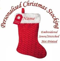 Personalised Christmas Stocking Deluxe Luxury Red Stockings Xmas Gift Embroidered Name Children's Santa Sack Mums Dads Present His & Hers - thumbnail 1