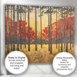 Minimalist Autumn Woodland Tall Tree Landscape Canvas Wall Art Print Decor Picture Ready To Hang - thumbnail 3