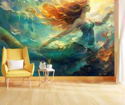Mythical Mermaid Art Print, Peel & Stick Wallpaper Decal - thumbnail 1