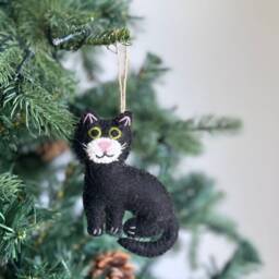 Felt Stitched Cat Christmas Ornament, Gift For Lovers, Needle Felted, Fair Trade - thumbnail 3