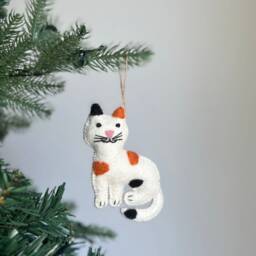 Felt Stitched Cat Christmas Ornament, Gift For Lovers, Needle Felted, Fair Trade - thumbnail 2