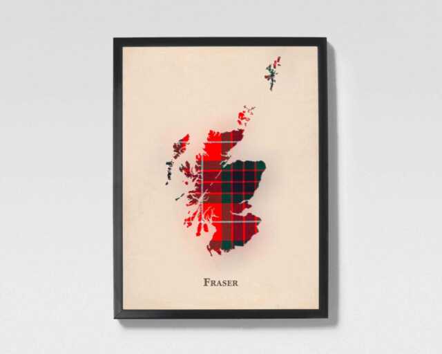Clan Fraser Red Scottish Tartan Map - Of Scotland Family Wall Decor, Ready To Hang - image 1