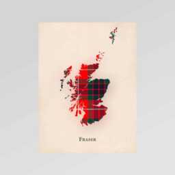Clan Fraser Red Scottish Tartan Map - Of Scotland Family Wall Decor, Ready To Hang - thumbnail 2