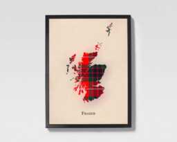 Clan Fraser Red Scottish Tartan Map - Of Scotland Family Wall Decor, Ready To Hang - thumbnail 1
