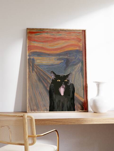 Edvard Munch Scream Cat Print, Poster, Art, Floral Wall Art Decor, Lover Gift, A1/A2/A3/A4 - image 1