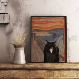 Edvard Munch Scream Cat Print, Poster, Art, Floral Wall Art Decor, Lover Gift, A1/A2/A3/A4 - thumbnail 2