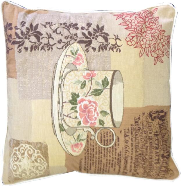 Choice Teas Floral Teacup Woven Tapestry Cushion Cover Sham - image 1