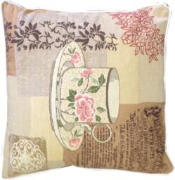 Choice Teas Floral Teacup Woven Tapestry Cushion Cover Sham - thumbnail 1