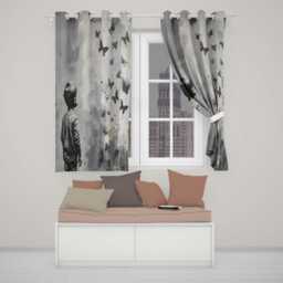 Boy Watching Black Butterflies Monochrome Street Art Modern Design For Home Decor Readymade Eyelet Ring Top Thermal 100% Blackout Curtains - thumbnail 2