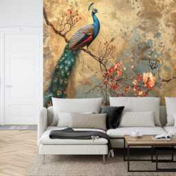 Wallpaper, Peacock Floral Garland Art Print, Removable Wall Mural - thumbnail 2