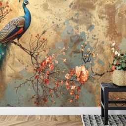 Wallpaper, Peacock Floral Garland Art Print, Removable Wall Mural - thumbnail 3
