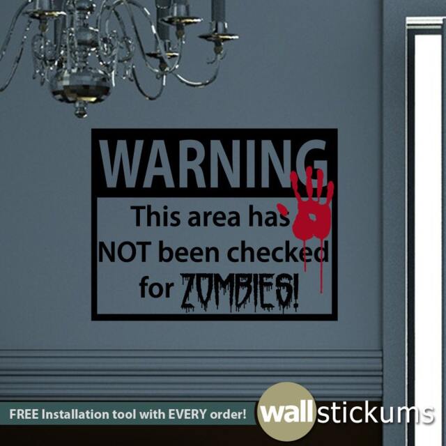 Zombie Warning Vinyl Wall Decal - Halloween Decor - 23x18 In - image 1