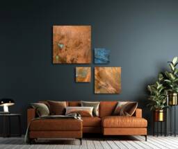 Copper Geometric Abstract Pictures, Wall Art, Patinated Decor, Decoration, Patina Copper, Lofty Design, Gift - thumbnail 1