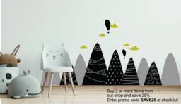 Scandinavian Nordic Nursery Mountains Black & White Wall Stickers Art Decal - thumbnail 1