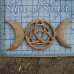 Triple Moon Goddess With Triquetra-Celtic Pagan Symbol-Modern Wiccan Protection Wall Art-Maiden Mother Crone-Wiccan Altar Wood Carving - thumbnail 4