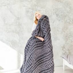 Chunky Knit Blanket, Knitted Blanket, Wool Merino Wool, Yarn, Throw, Throw Blanket - thumbnail 4